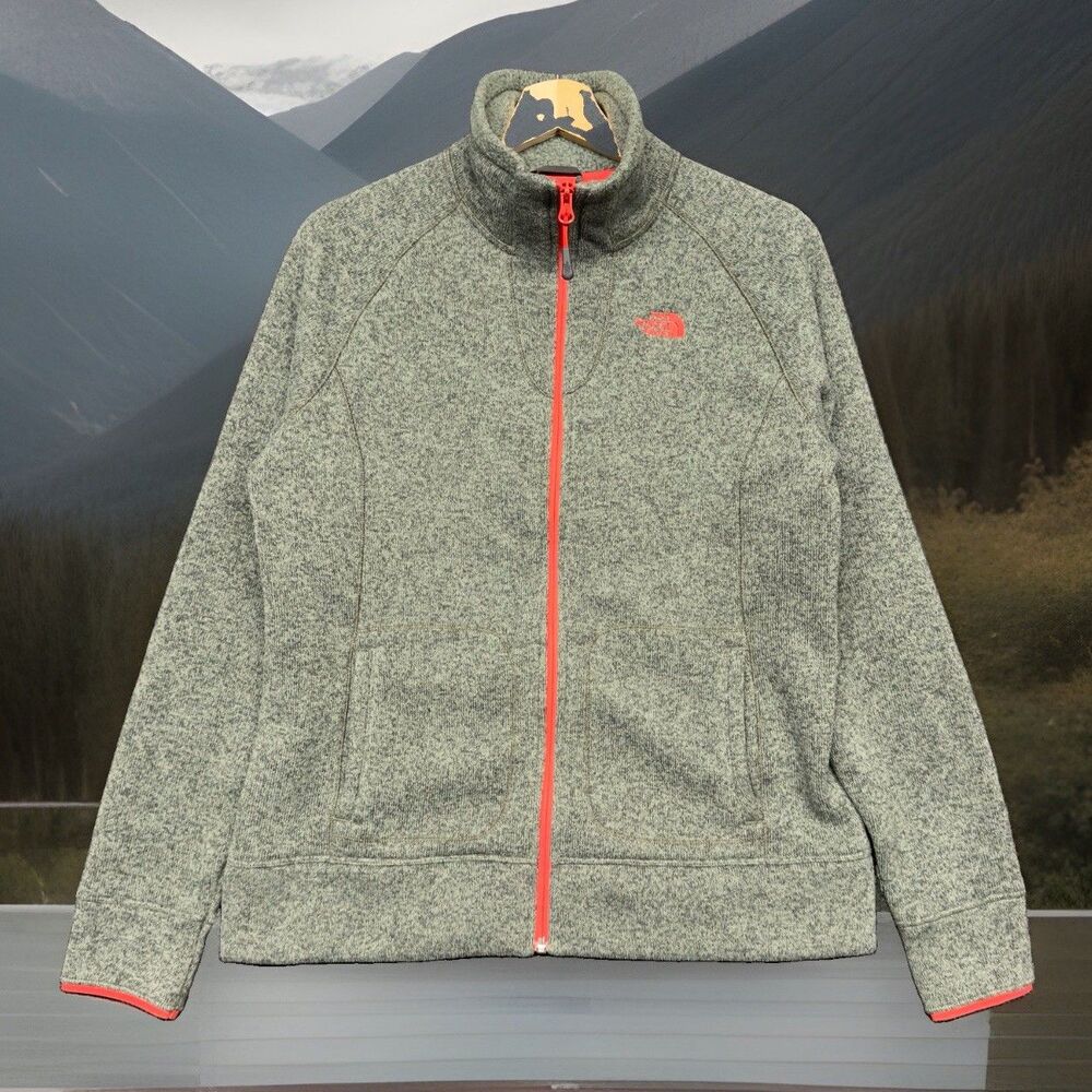 The North Face Crescent Women's Large Full Zip Sweater Fleece Jacket Green Coral